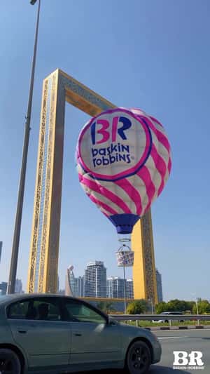 Ice Cream Cup Hot Air Balloon in a fake-out-of-home ad of Baskin Robbins