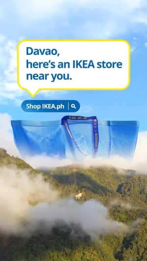 Blue Shopping Bag on Mountain Top in a fake-out-of-home ad of IKEA