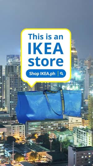 Blue Shopping Bag Rises in City Skyline in a fake-out-of-home ad of IKEA