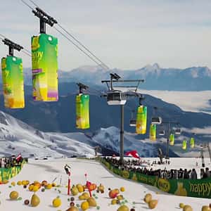 Juice Boxes Glide Like Cable Cars in a fake-out-of-home of Rauch Happy Day