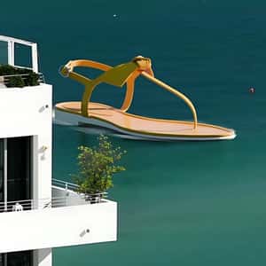 Sandal Cruises Over the Beach in a fake-out-of-home ad of Alexandre Birman