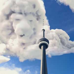 Mufasa Cloud Formation Above Tower in a fake-out-of-home ad of Disney Studios