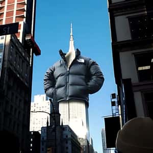 Empire State Building Wearing Black Jacket in a fake-out-of-home ad of JD Sports