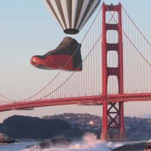 Shoes on Parachute in a fake-out-of-home ad of Foot Locker