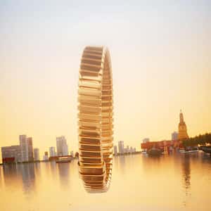 Gold Bracelet Shoots on Building in a fake-out-of-home of BVLGARI