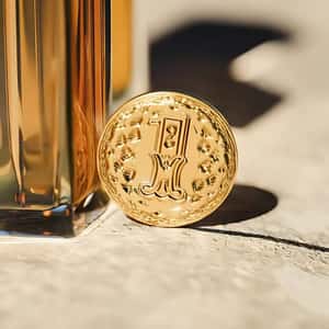 Gold Coin Rolls Up from Fountain in a fake-out-of-home of Rabanne