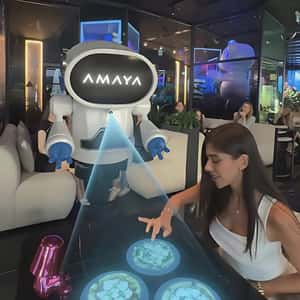 Flying Robot Servers Taking Orders in a fake-out-of-home-ad of Amaya