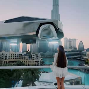 Flying Futuristic Food Delivery Car in a fake-out-of-home ad of Amaya