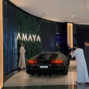 Sports Car Drifting Inside Dubai Mall in a fake-out-of-home ad of Amaya