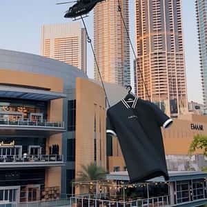 Helicopters Hangs Jersey at Dubai Mall in a fake-out-of-home ad of Amaya