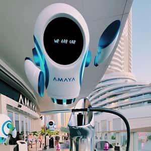 Robot Servers Flying at Restaurant in a fake-out-of-home ad of Amaya