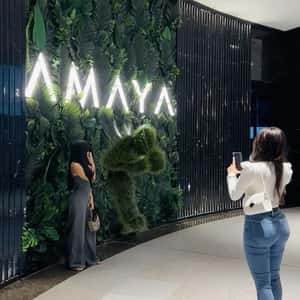 Grass Man Emerges From Wall Display in a fake-out-of-home ad of Amaya