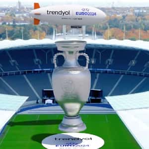 Football Trophy Descends at Stadium in a fake-out-of-home-ad of Trendyol