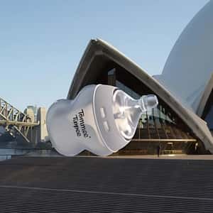 Baby Bottle Rolling at Opera House in a fake-out-of-home-ad of Tommee Tippee