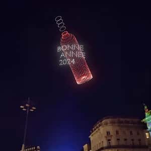 New Year Drone Show at Plaza in a fake-out-of-home ad of Quoifaireabordeaux