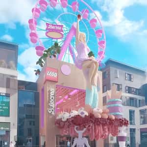 Barbie LEGO Installation in a fake-out-of-home ad of Quoifaireabordeaux