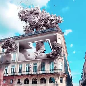 Apple Tree Grows at the Building in a fake-out-of-home ad of Quoifaireabordeaux