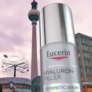 Hourglass Transformed into Serum Bottle in a fake-out-of-home ad of Eucerin