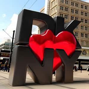Heart Balloons Gathers on 3D Letters Installation in a fake-out-of-home ad of DKNY