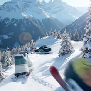 Sneakers Racing on Ski Park in a fake-out-of-home ad of Foot Locker