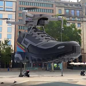 Sneaker Delivered by Drone at Plaza in a fake-out-of-home ad of Foot Locker