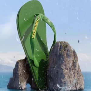 Flip Flop Lands on Rock Formation in a fake-out-of-home ad of Foot Locker