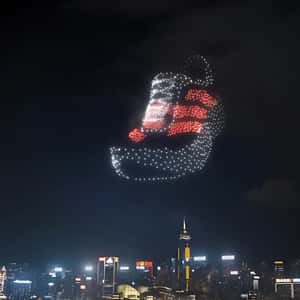 Running Shoe Drone Light Show in a fake-out-of-home ad of Adidas