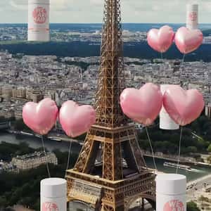 Styling Wax Float with Heart Balloons in a fake-out-of-home ad of We are hair