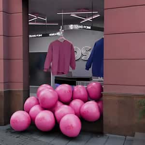 Sweater Conveyor Display at Store in a fake-out-of-home ad of YOS