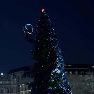Black Slime Appears on Christmas Tree in a fake-out-of-home ad of Sky