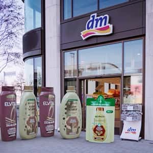 Shampoo Refill Packs Fill Bottles in a fake-out-of-home ad of DM