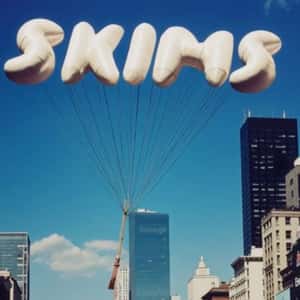 Brand Name Letter Balloons Floats in a fake-out-of-home ad of SKIMS