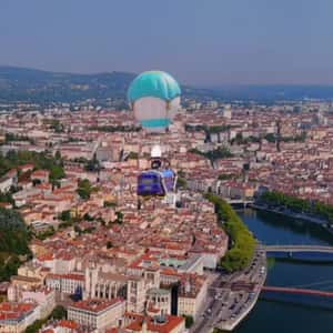 Bus Carried by Hot Air Balloon in a fake-out-of-home ad of Fortnite