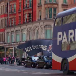 Team Scarf Attached on Bus in a fake-out-of-home ad of Paris Saint-Germain