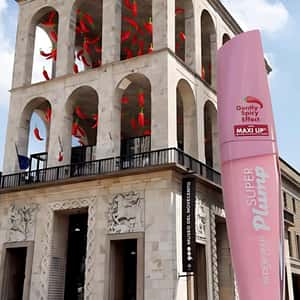 Red Peppers Turned Lip Balloons in a fake-out-of-home ad of Deborah Milano