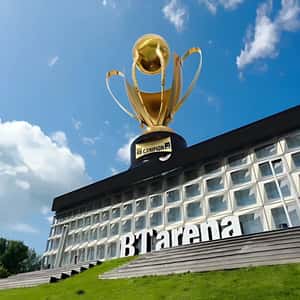 Trophy Unveiled Above the Arena in a fake-out-of-home ad of U-BT Cluj-Napoca