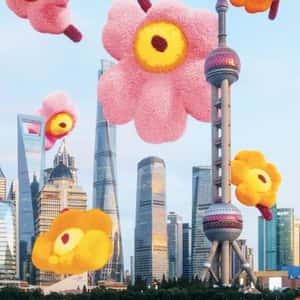Plush Flowers Spotted in the City in a fake-out-of-home ad of Marimekko