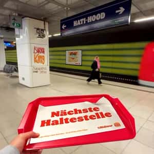 Wiggly Eyes on Food Tray in a fake-out-of-home ad of Burger King