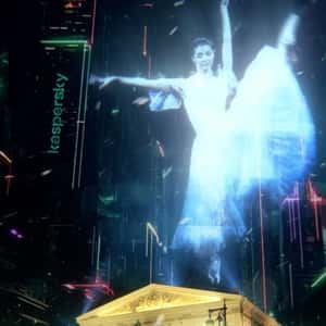 Dancing Ballerina Hologram on 3D Glasses in a fake-out-of-home ad of Kaspersky