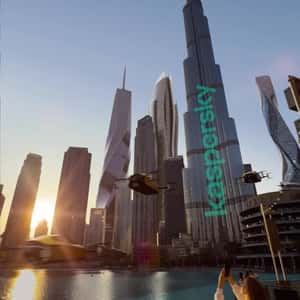 Skyscrapers Twirling in Dubai in a fake-out-of-home ad of Kaspersky