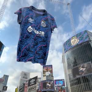 Football Jersey Hanging on Intersection in a fake-out-of-home ad of Santos FC