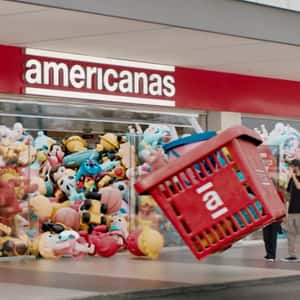 Basket Dashes Out From Toy-Filled Store in a fake-out-of-home ad of Americanas