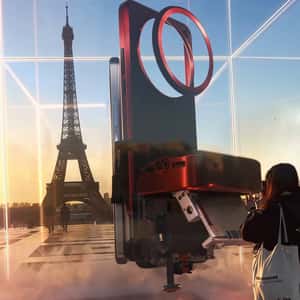 Smartphone Assembles Inside Glass Cube in a fake-out-of-home ad of Xiaomi