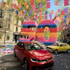 Car Crashes to Number Piñata in a fake-out-of-home ad of Volkswagen