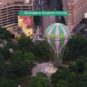 Carnival Hot Air Balloon Lands on Circle in a fake-out-of-home ad of Swingers
