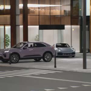 Cars Drifting on Building in a fake-out-of-home ad of Porsche