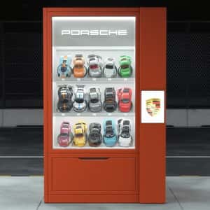 Vending Machine Releases Real Car in a fake-out-of-home ad of Porsche