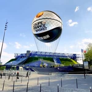 Basketball on Net Floats at Arena in a fake-out-of-home ad of FFBB