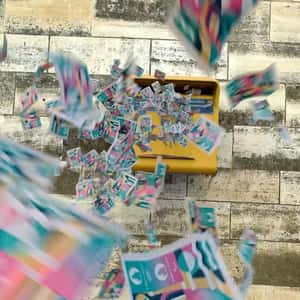 Trail of Flying Post Stamps in a fake-out-of-home ad of La Poste