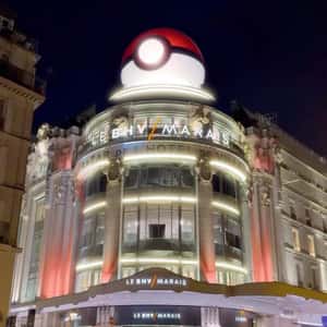Dome Transformed Into Poke Ball in a fake-out-of-home ad of BHV